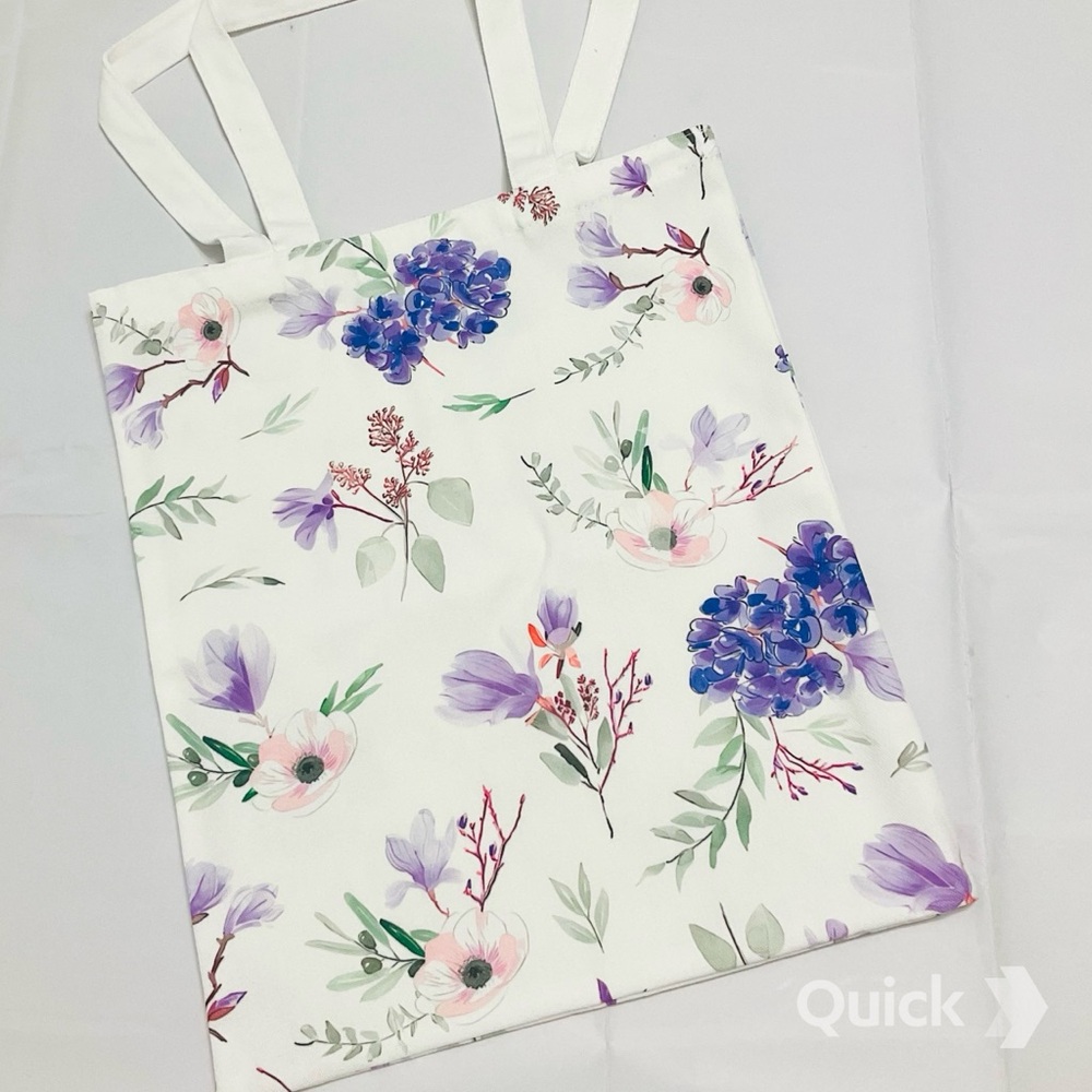 Floral Tote Bag with Purple and Pink Flowers